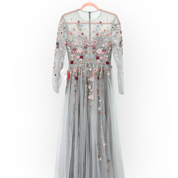 Mac Duggal Embroidered Illusion High Neck Long Sleeve A-line Gown NEW‎ $798 [6] - Picture 12 of 16